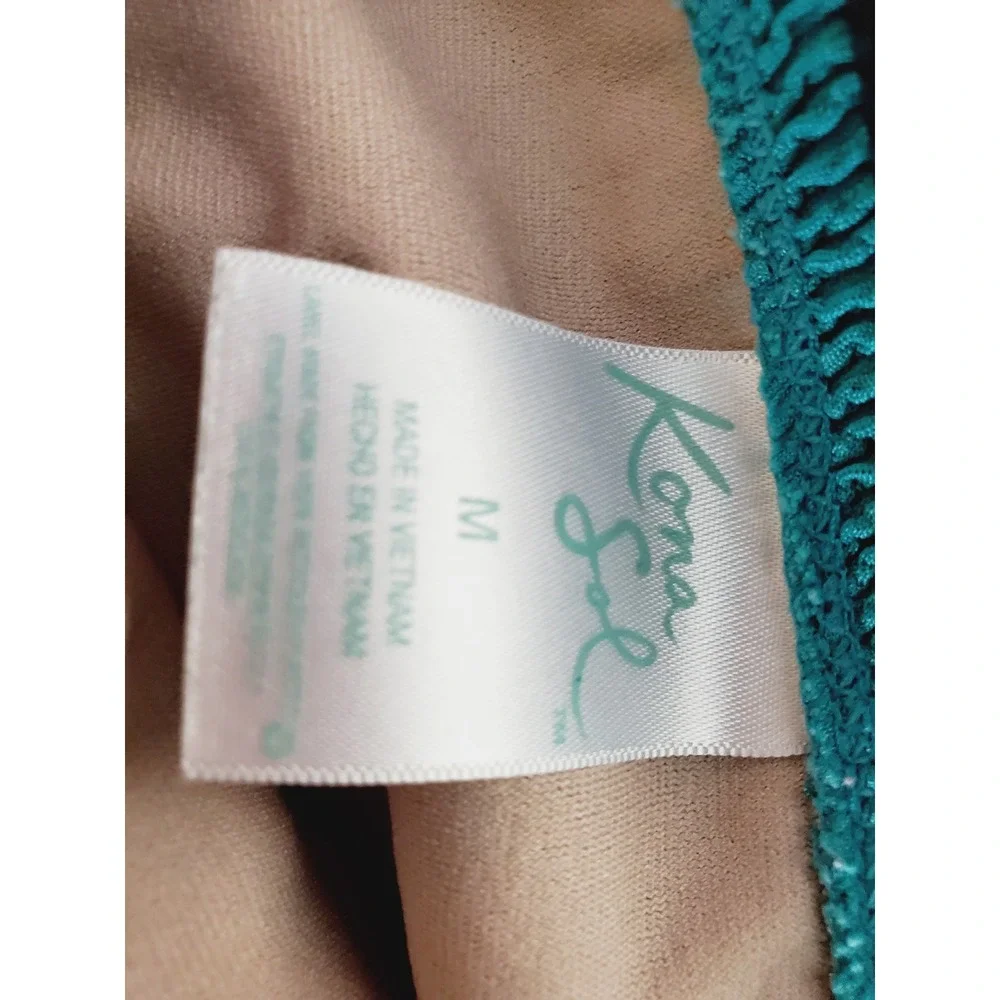 Bikini‎ Set Teal Textured Smocked High Waist Two Piece Swimsuit S/M